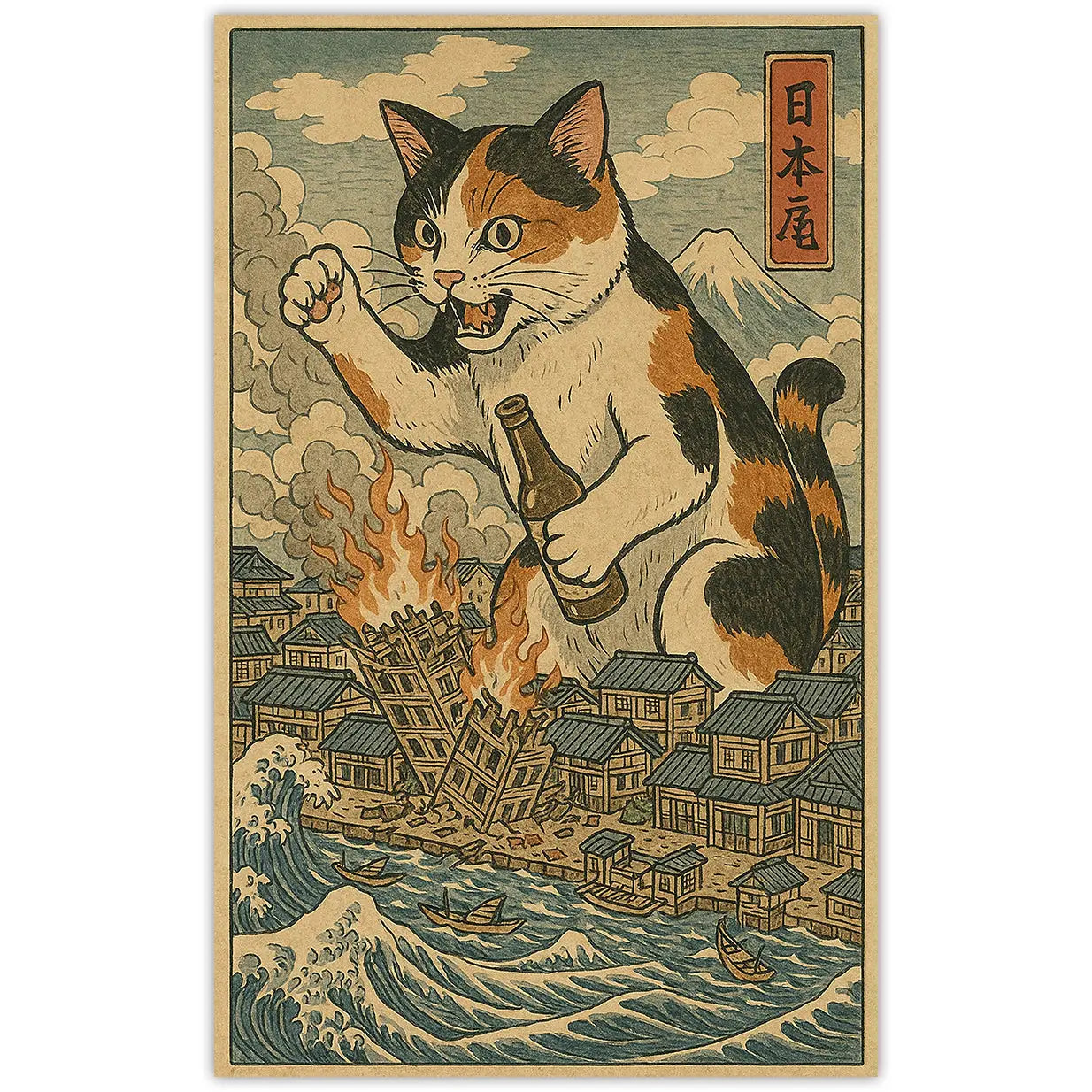 Cat Destroying The City Sticker