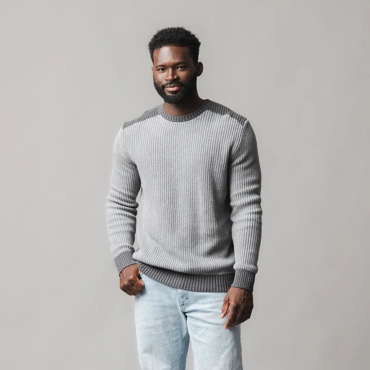 Grey Color Block Knit Sweater