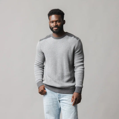 Grey Color Block Knit Sweater
