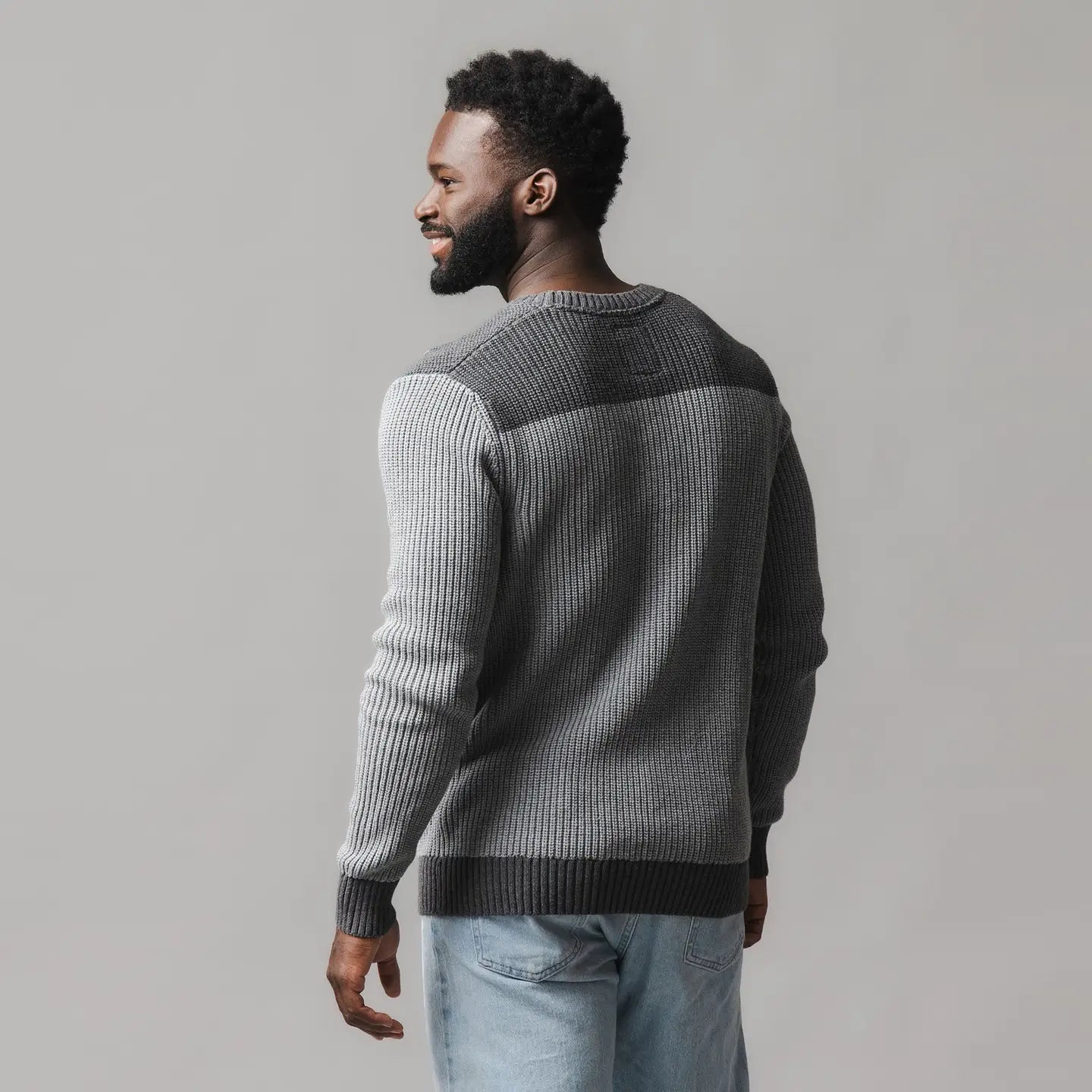 Grey Color Block Knit Sweater