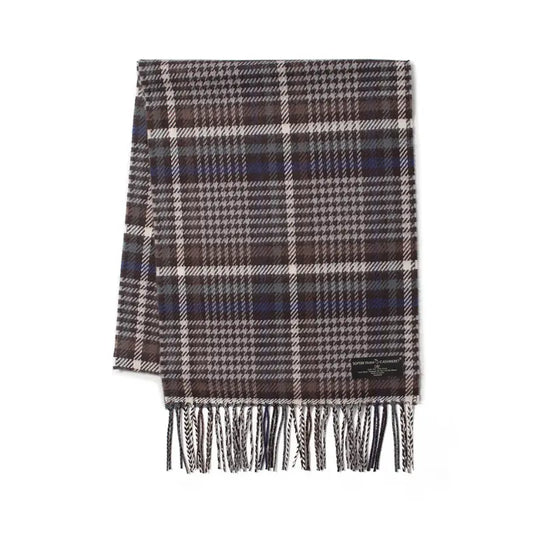Grey & Blue Houndstooth Vegan Cashmere Scarf