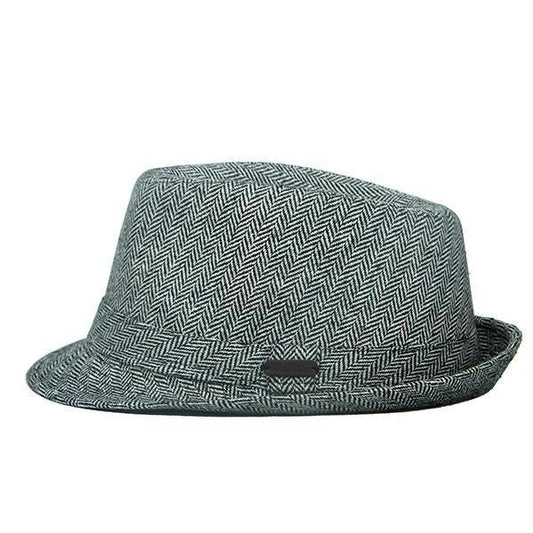 Herringbone Trilby Hat - Black White Herringbone