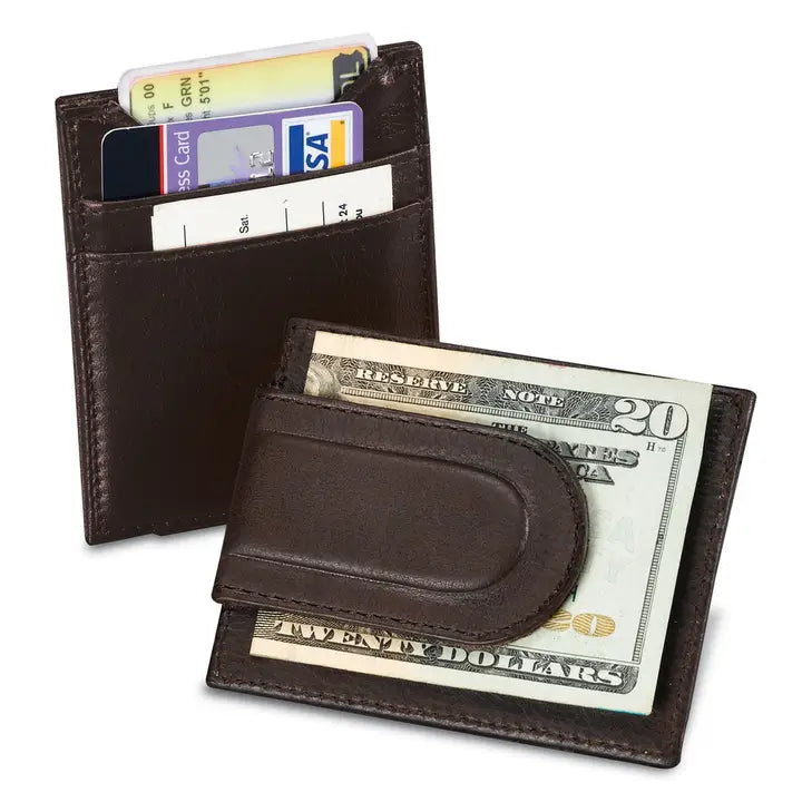 Leather Card Holder with Magnetic Money Clip