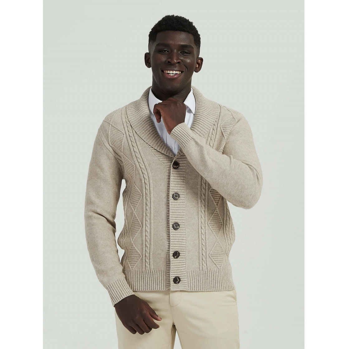 Yves Enzo Beige Twisted Cardigan