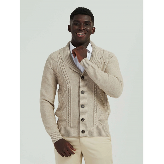 Yves Enzo Beige Twisted Cardigan