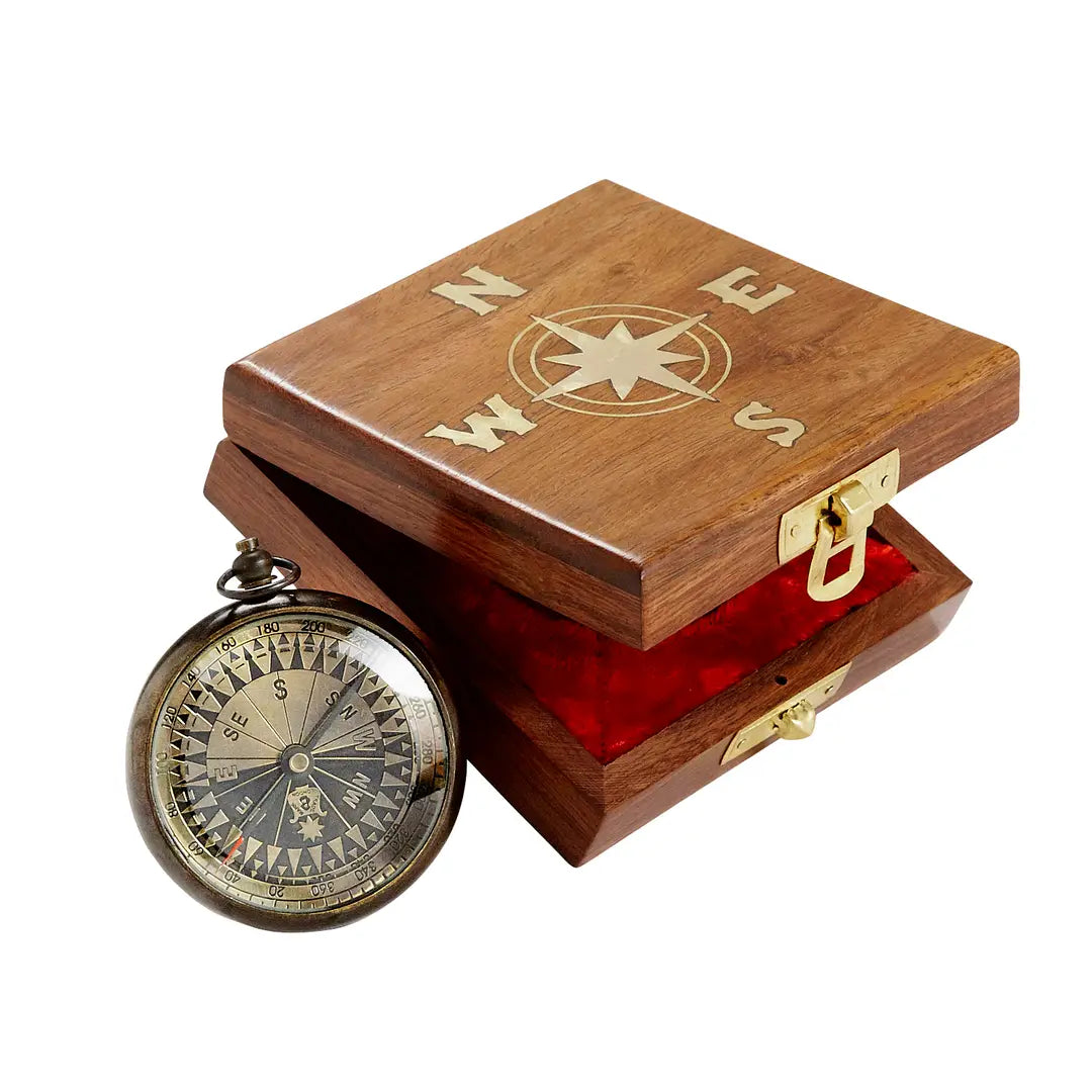 True North Compass with Wooden Box