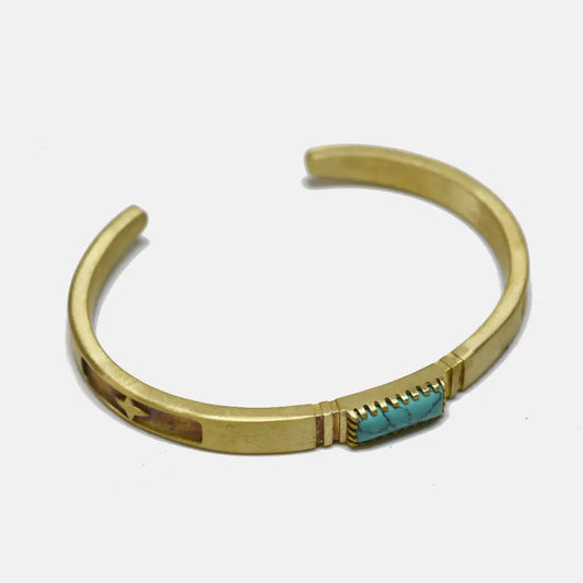 Brass Bracelet With Turquoise Inlay