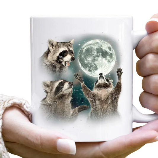 Funny Raccoon Moon Meme Coffee Mug