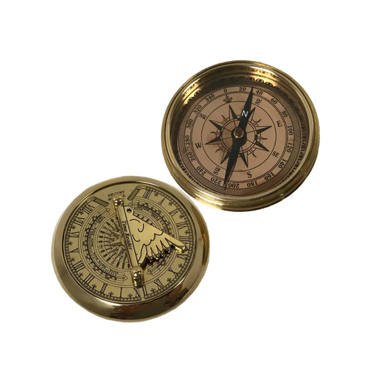 3" Solid Polished Brass Pocket Sundial Compass