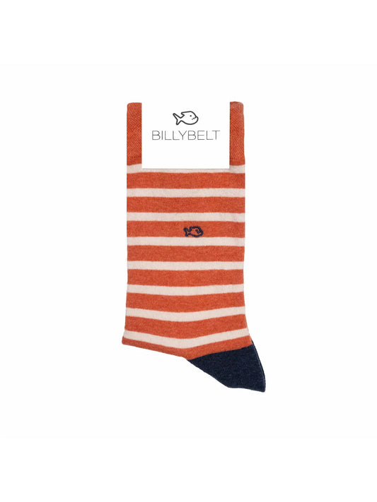 Wide Orange Striped Combed Cotton Socks