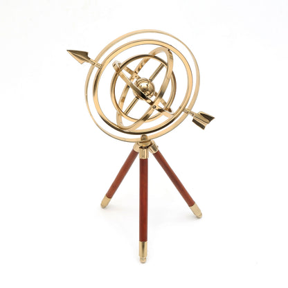 Aluminum Gold Color Armillary with Wood Tripod Stand