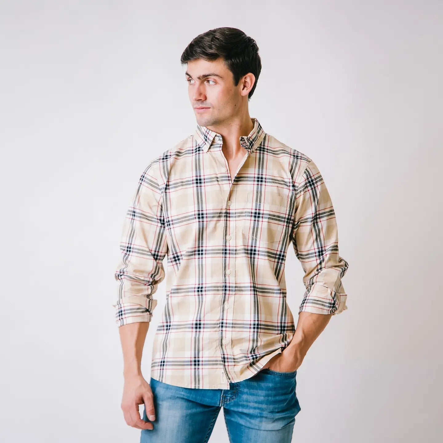 Organic Black Stripe Poplin Stretch Button Down Shirt