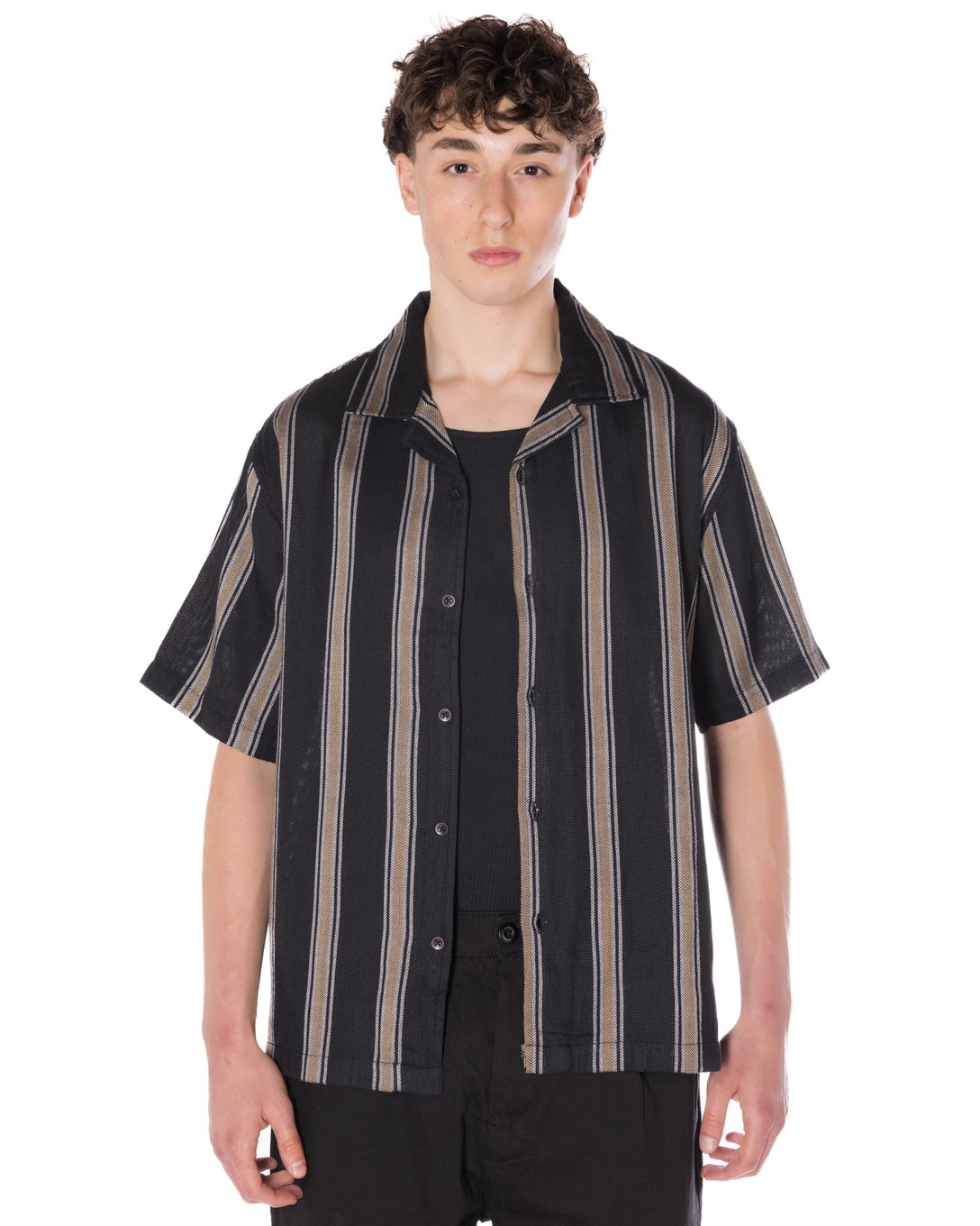 Textured Striped Camp Shirt