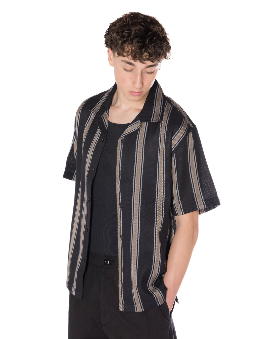 Textured Striped Camp Shirt