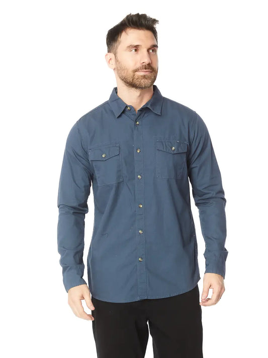 Slate Blue Canvas Long Sleeve Button Down