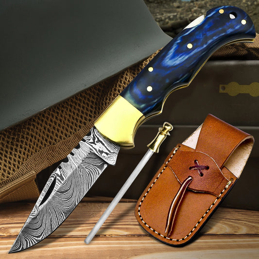Blue Wood Handle Pocket Knife