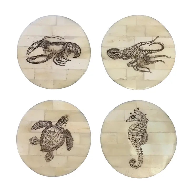 Set of 4 Carved Sea Life Coasters