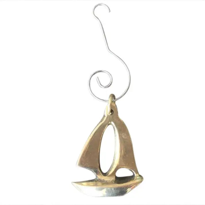 Solid Brass Sailboat Ornament with Port Jeff Ribbon