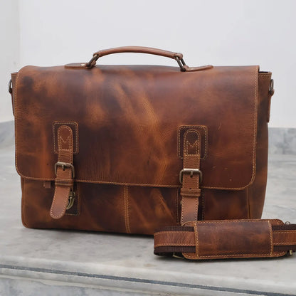 16" Buffalo Leather Satchel Messenger Bag Vintage Laptop Bag