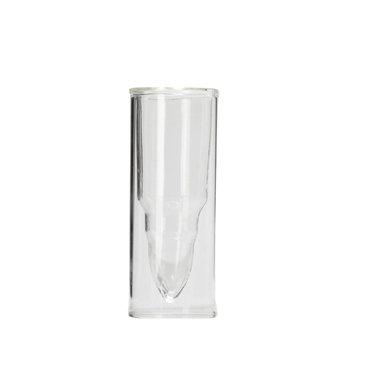 Clear glass tumbler on a white background
