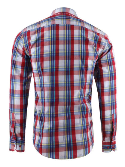 Slim Fit Red Plaid Button Down Shirt