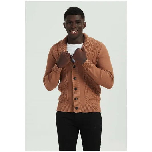 Yves Enzo Camel Twisted Cardigan in Camel