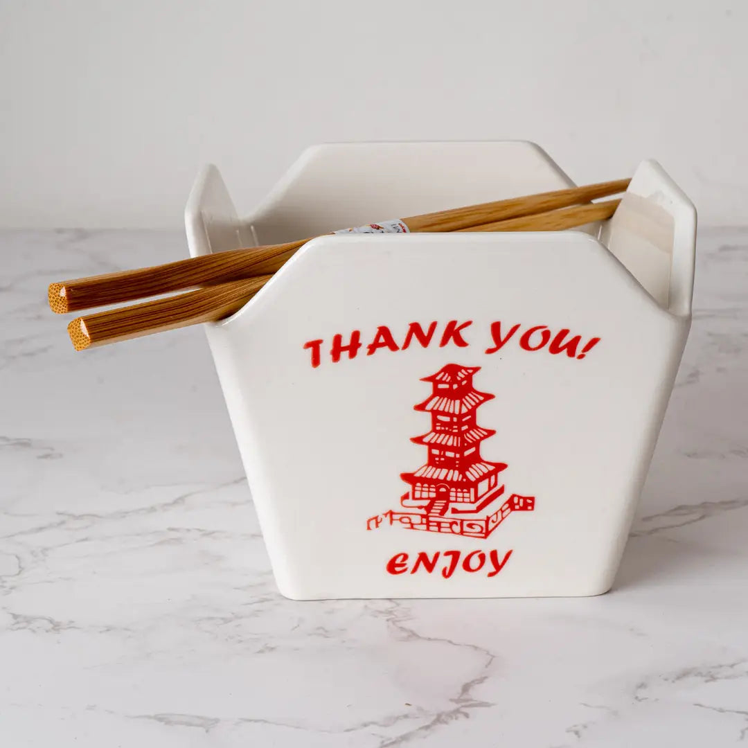 Ceramic Takeout Box Serving Bowl with Chopsticks