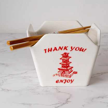 Ceramic Takeout Box Serving Bowl with Chopsticks