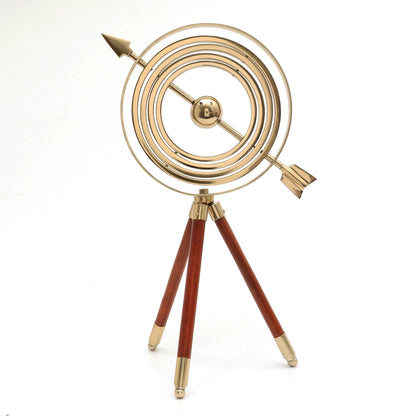 Aluminum Gold Color Armillary with Wood Tripod Stand