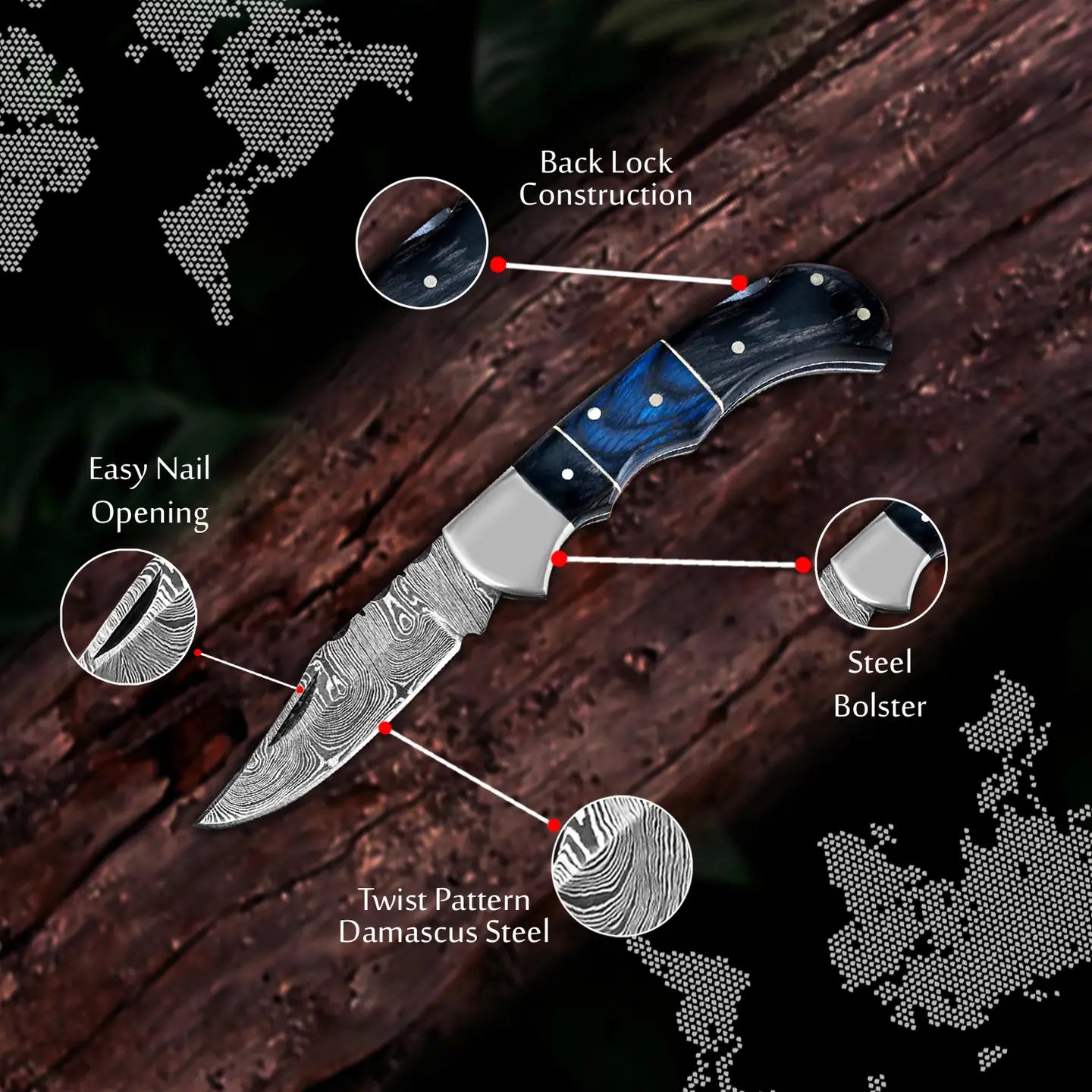Black & Blue Wood Handle Pocket Knife