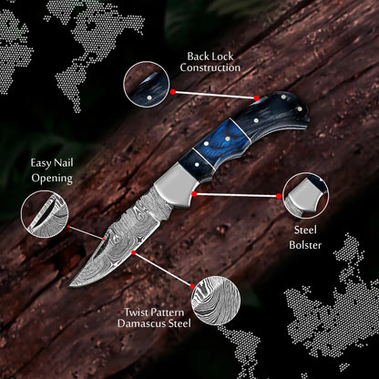 Black & Blue Wood Handle Pocket Knife
