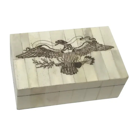 5 1/4" Eagle Engraved Scrimshaw Bone Box