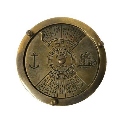 Antiqued Solid Brass Compass With 100-Year Calendar