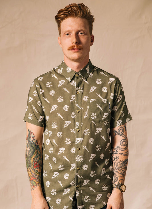 Pizza Slayer Casual Button Up Collared Shirt