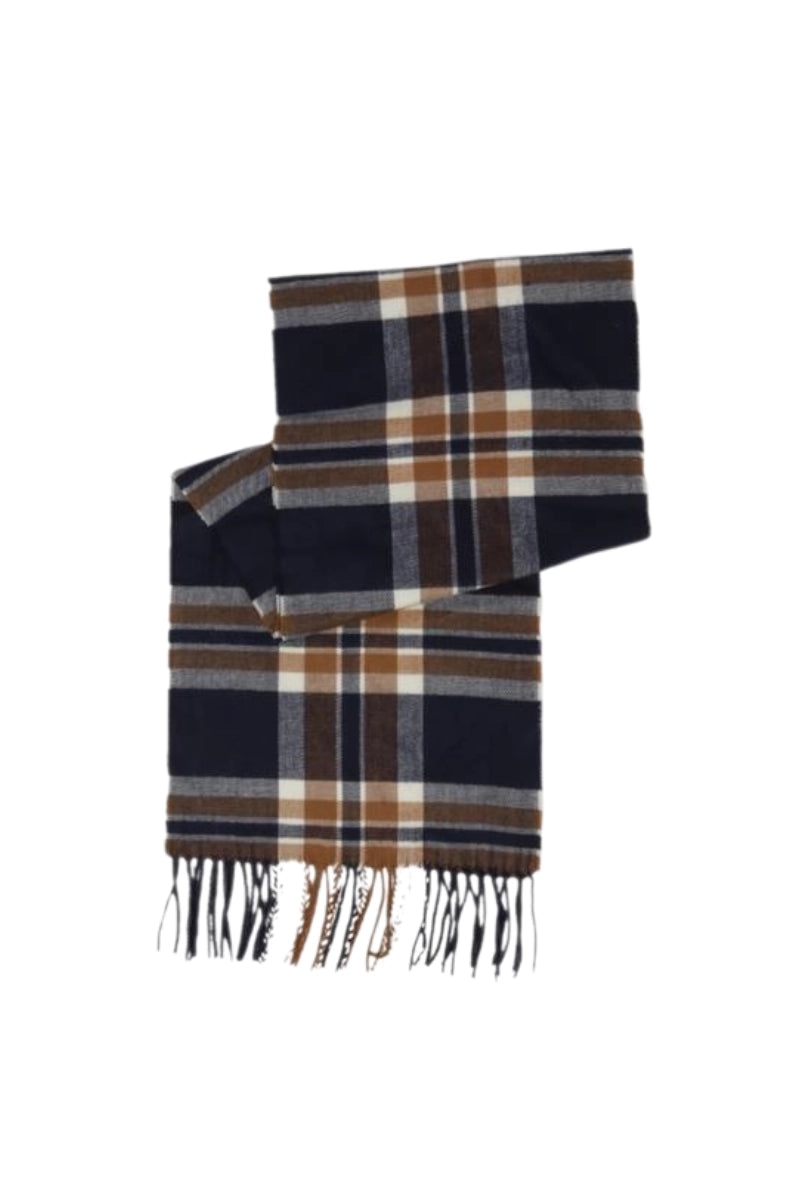 Navy Plaid Vegan Cashmere Scarf