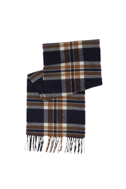 Navy Plaid Vegan Cashmere Scarf
