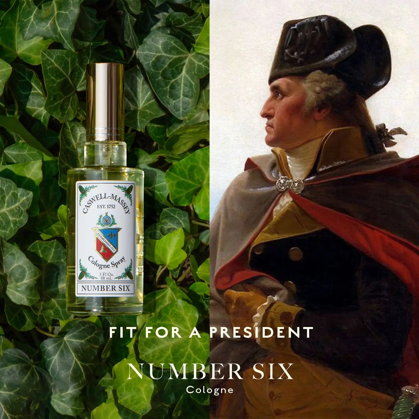 Cavendish & Asser cologne bottle with a historical figure in the background