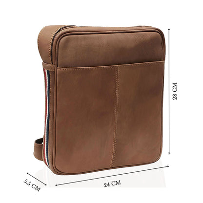 Brown Leather Messenger Bag with Striping