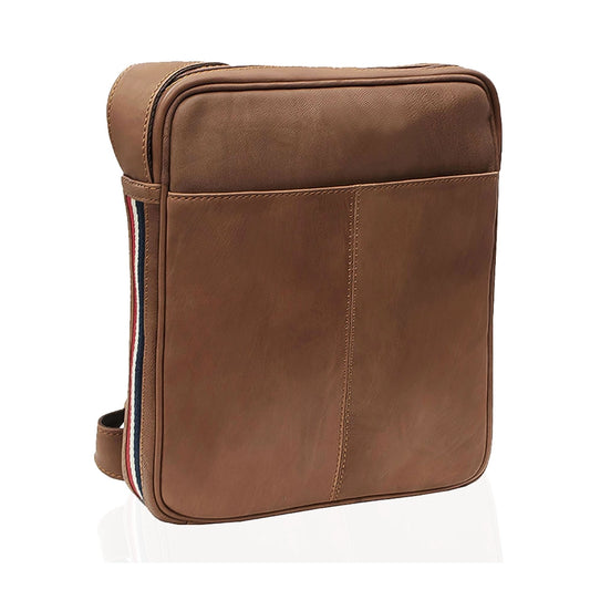 Brown Leather Messenger Bag with Striping