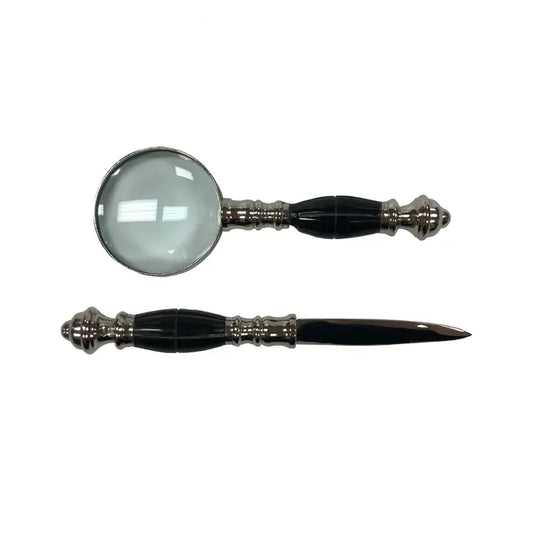 Horn Handle Magnifying Glass and Letter Opener Set