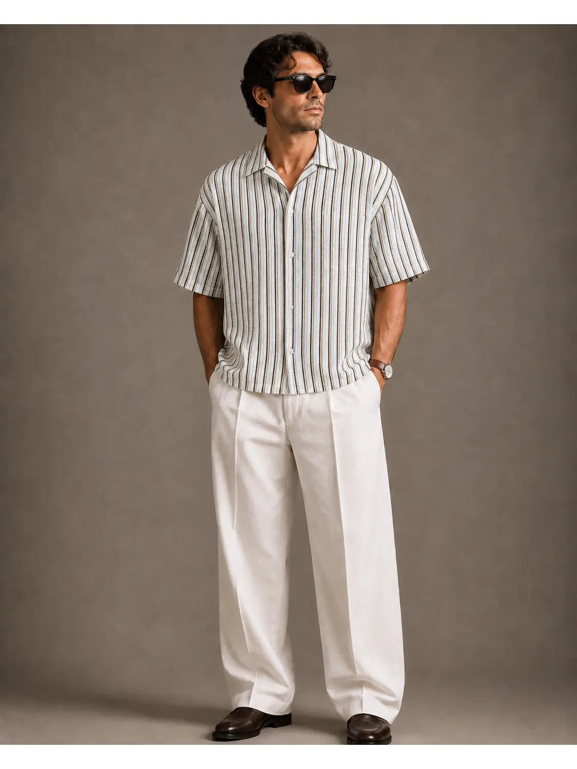 Textured Striped Crochet Button Down Shirt