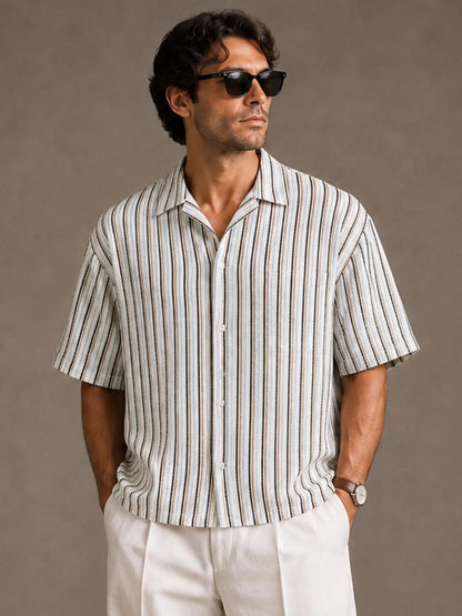 Textured Striped Crochet Button Down Shirt