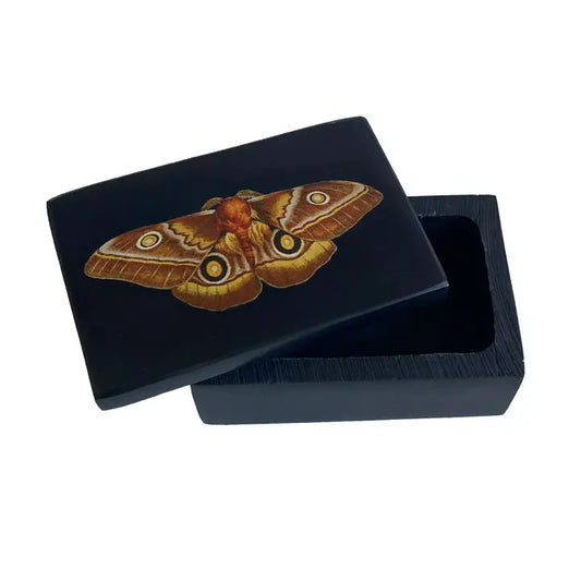 3" Black Soapstone Emperor Moth Box