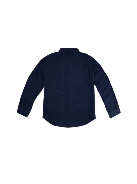 Navy Gauze Long Sleeve Button Down Shirt