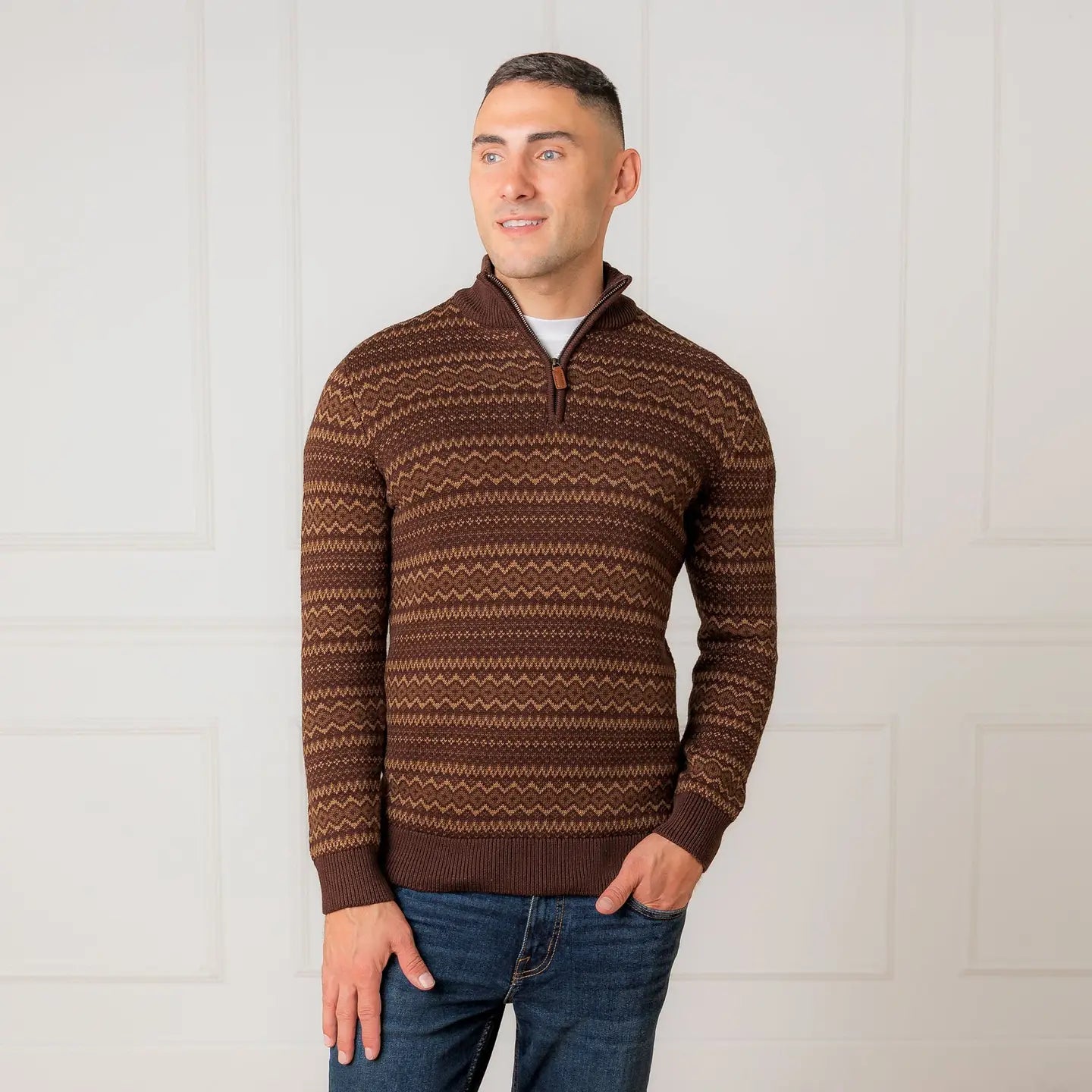 Organic Half Zip Pullover in Brown