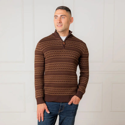 Organic Half Zip Pullover in Brown