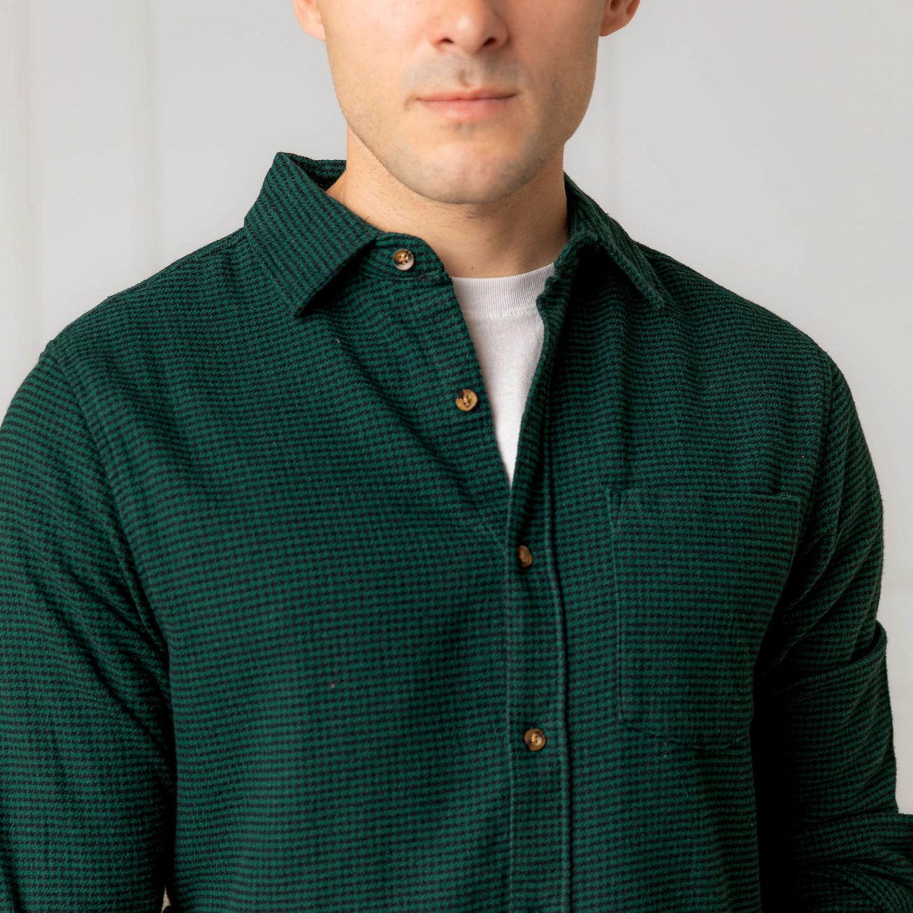 Green Herringbone Organic Flannel Shirt