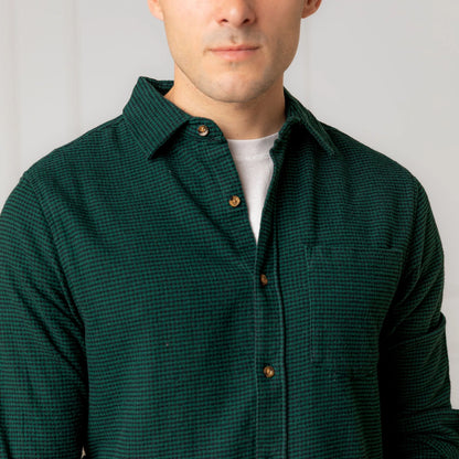 Green Herringbone Organic Flannel Shirt