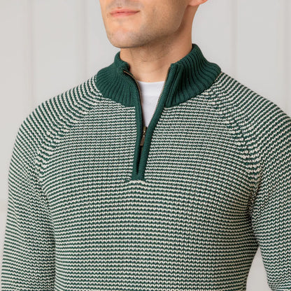 Organic Half Zip Pullover in Green Stripe