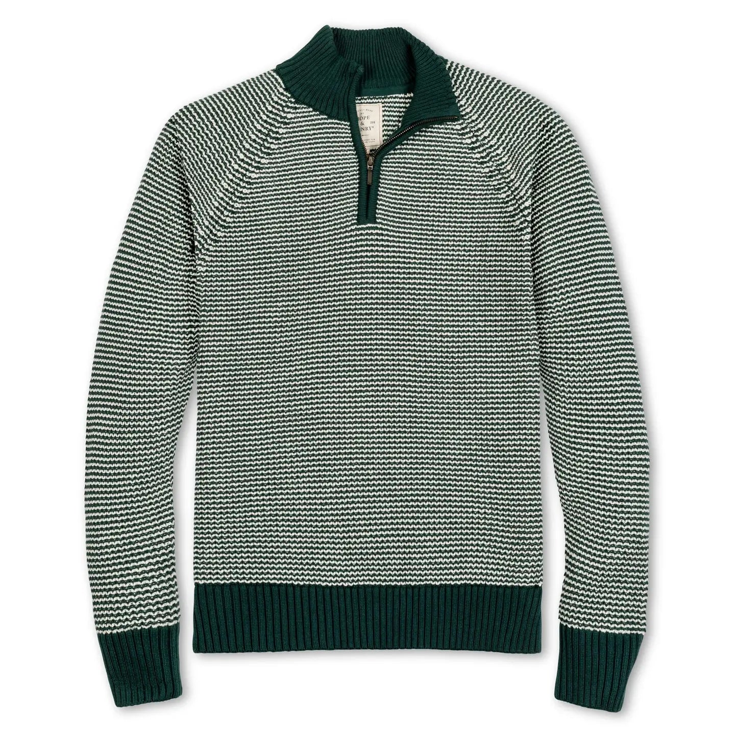 Organic Half Zip Pullover in Green Stripe